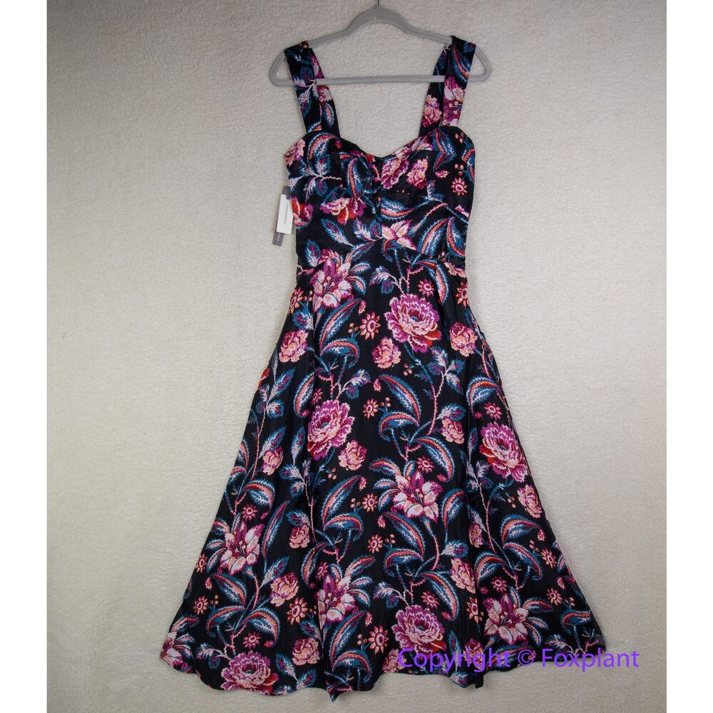 Anthropologie Black Floral Midi Dress
